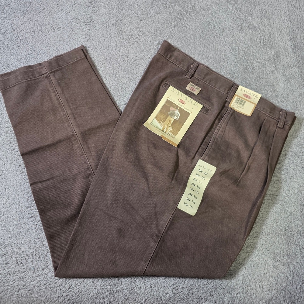 Savane Mens 36x31 Khaki Classics Pants Brown Peppercorn Pleated Cotton New